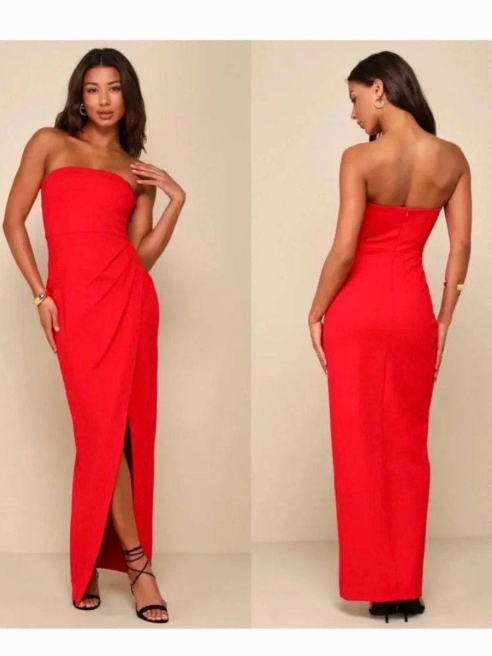 NWOT Lulus Dramatic Sensation Red Strapless Tulip Maxi Dress S